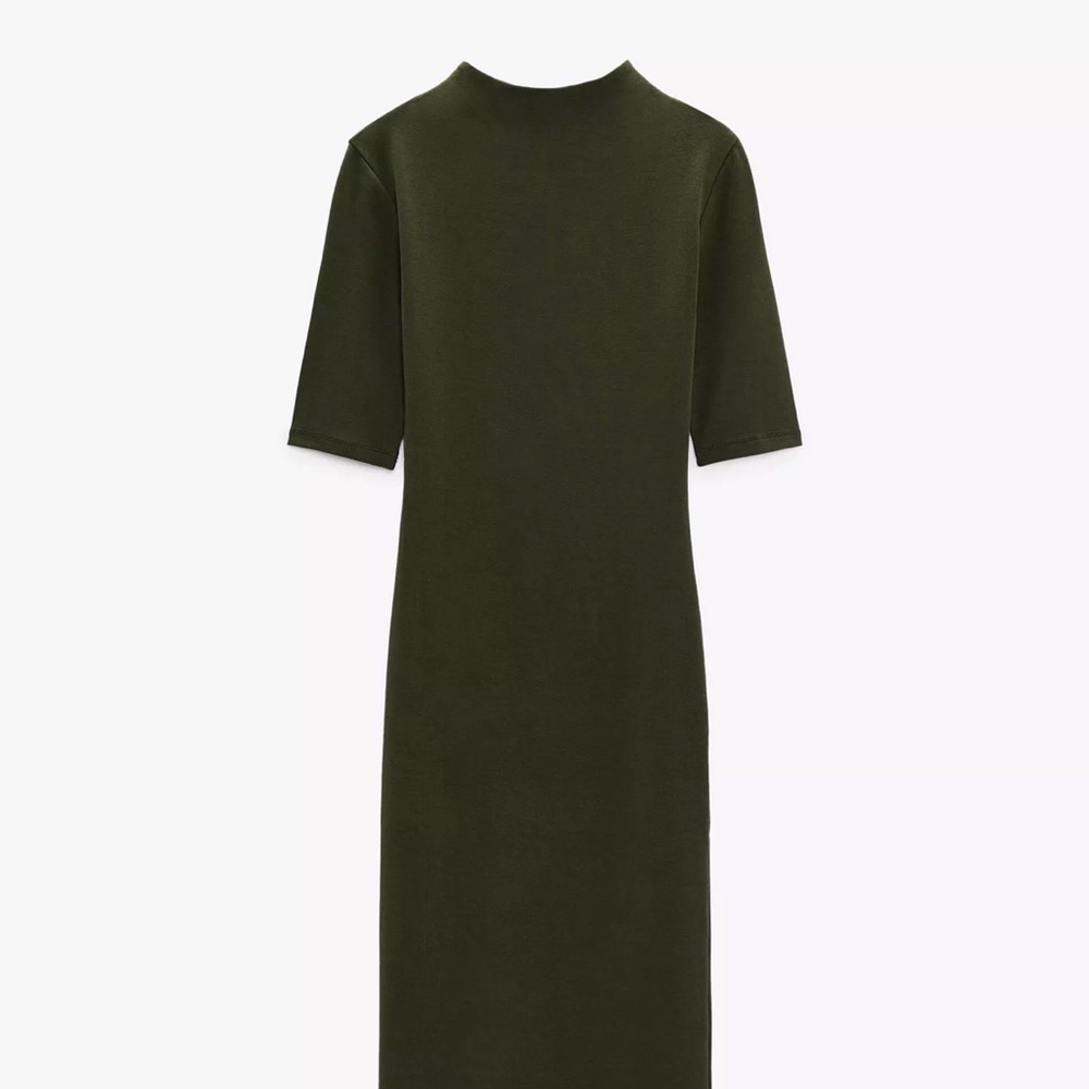 Zara Mock Neck Midi Olive Dress - Picture 3 of 5